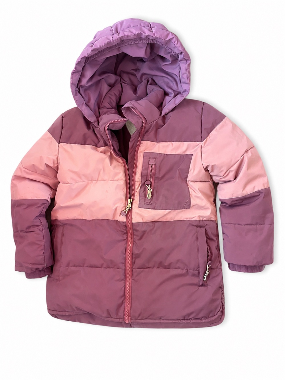 Deux par Deux Girls Purple Pink Colorblock Puffer Winter Jacket Coat Size 8Y